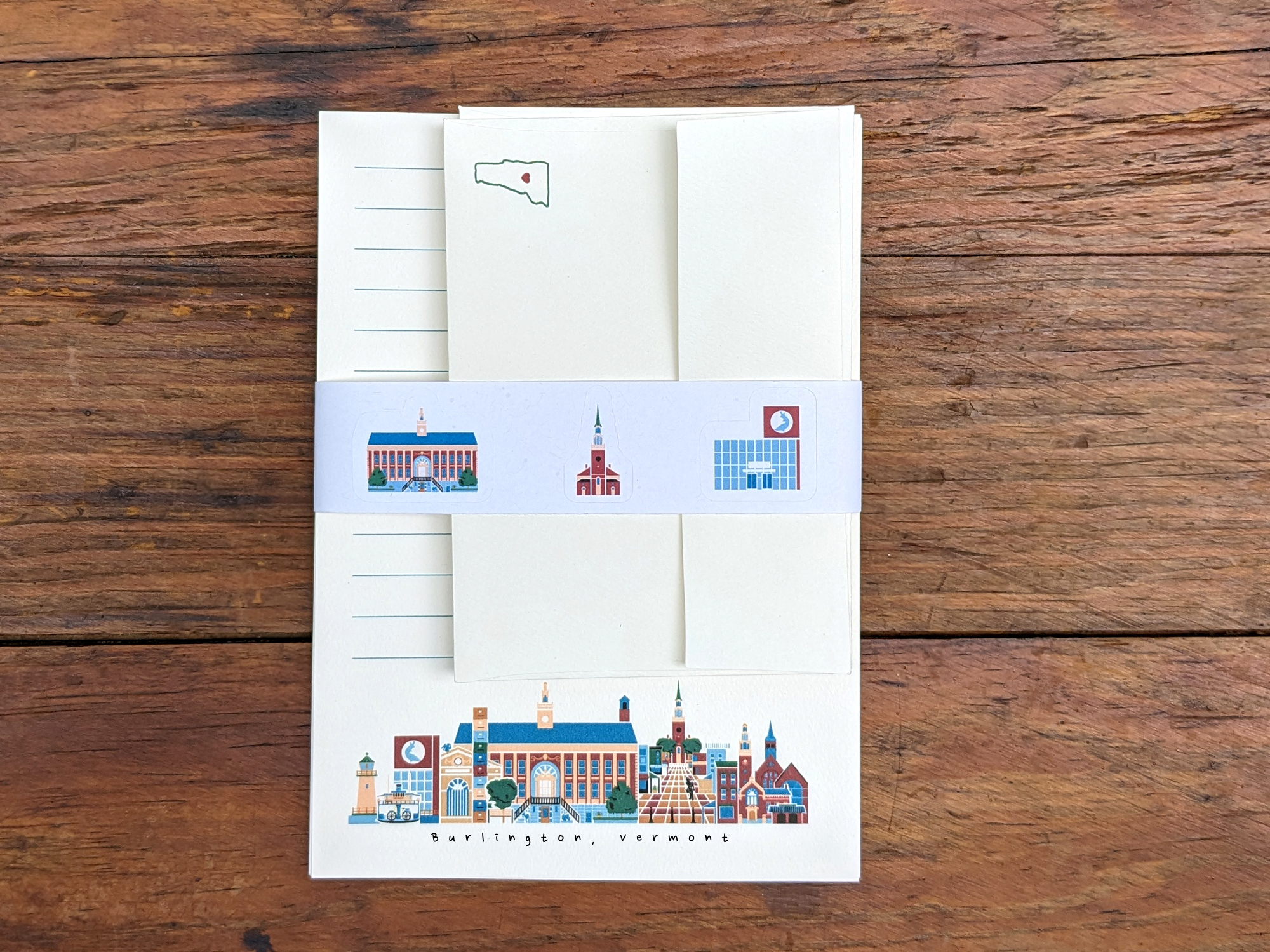 Burlington | Stationary Set | 12 Sheets Paper + 6 Envelopes + Stickers
